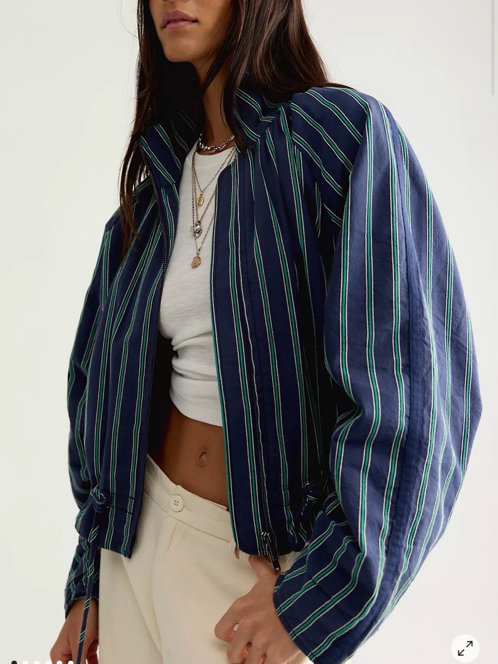 Free People Striped Navy Relaxed Zip Jacket